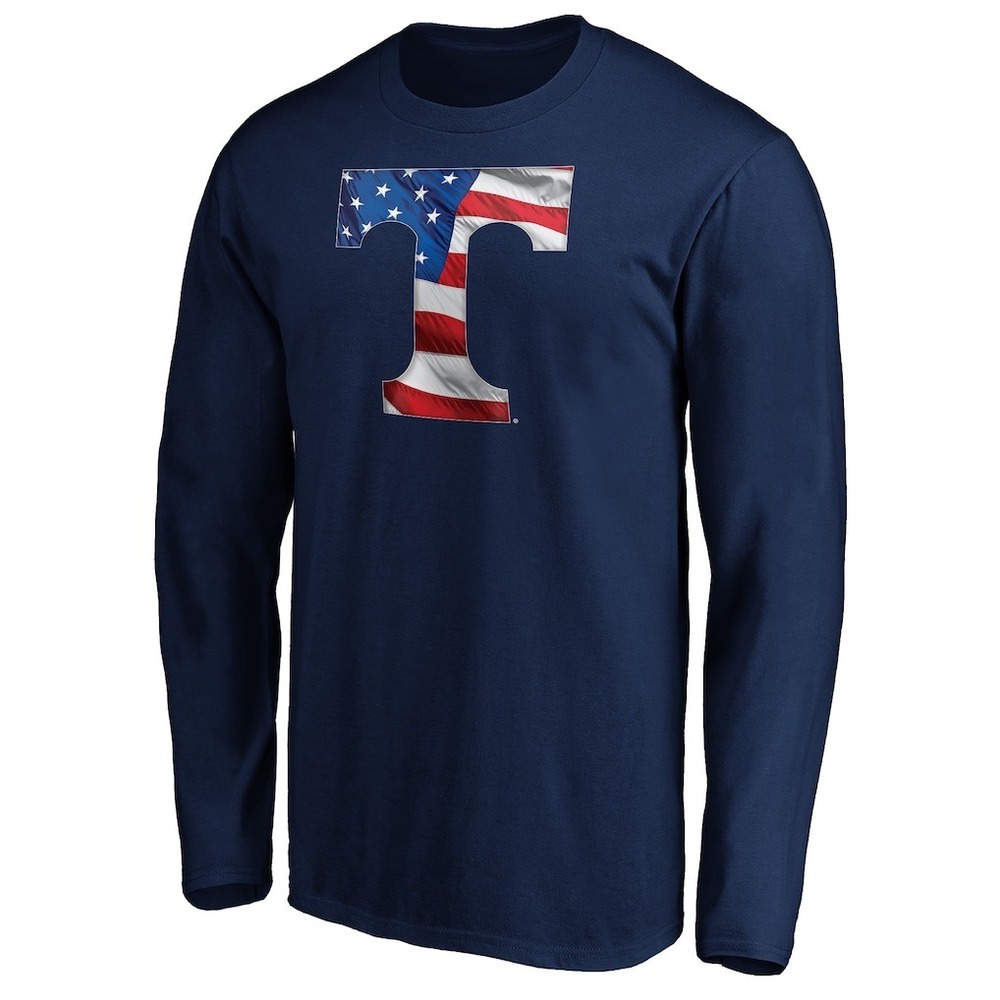 Fanatics Tennessee  Mens Navy Blue American Flag Logo Long Sleeve T-Shirt NWT